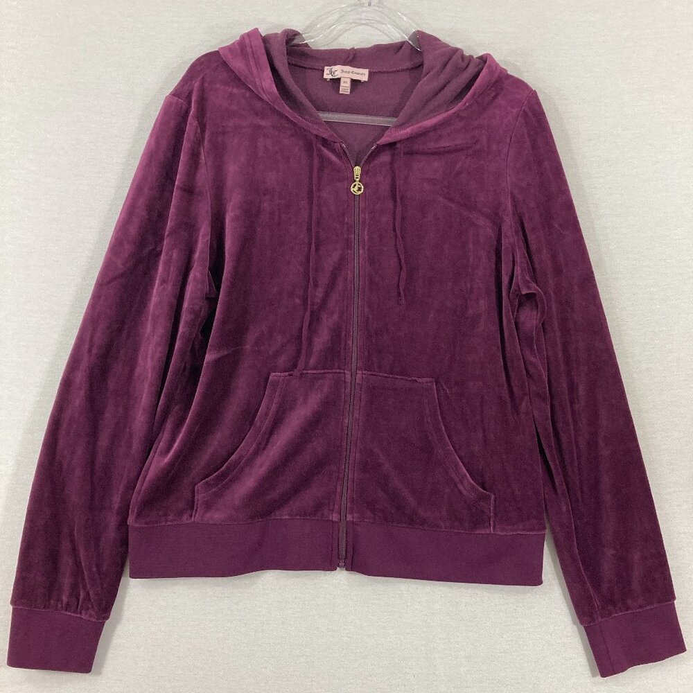 Juicy Couture XL Purple Velvet Velour‎ Hooded Zip Up Jacket